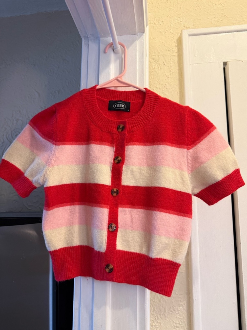 Cider Red and Pink Striped Knit Cardigan